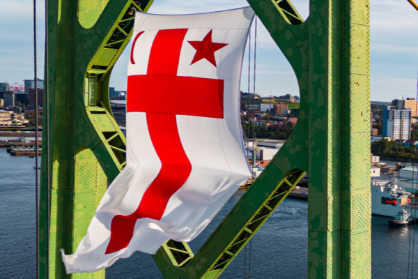 Mi'kmaq flag hanging on Halifax bridge