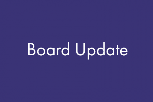 Text that reads Board update with colourful border at the bottom 